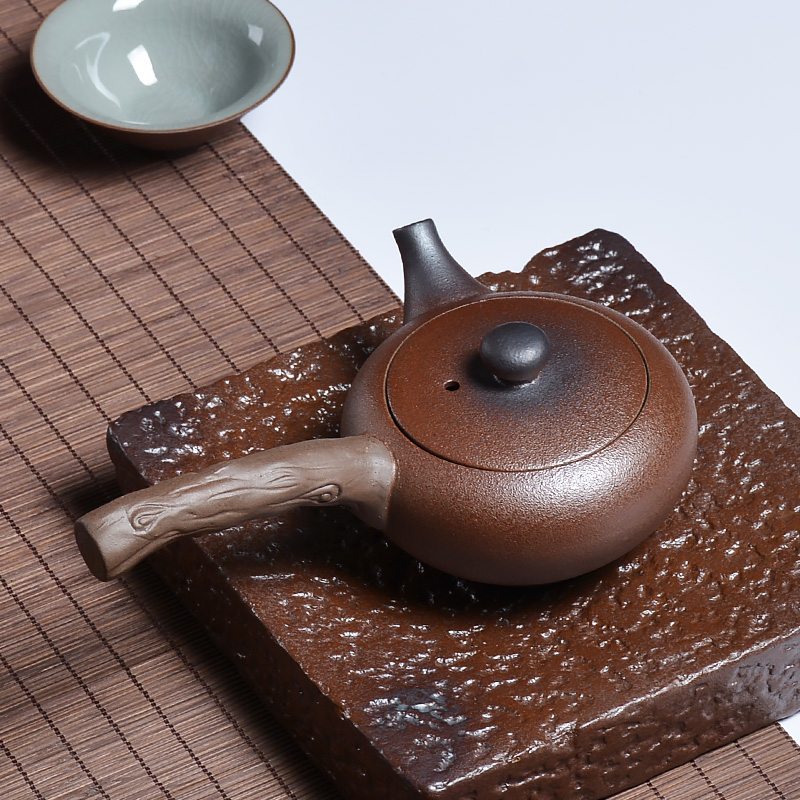 Coarse pottery imitation deadwood side put the pot of household cross handle catch a pot of tea exchanger with the ceramics filter single pot small kung fu tea set