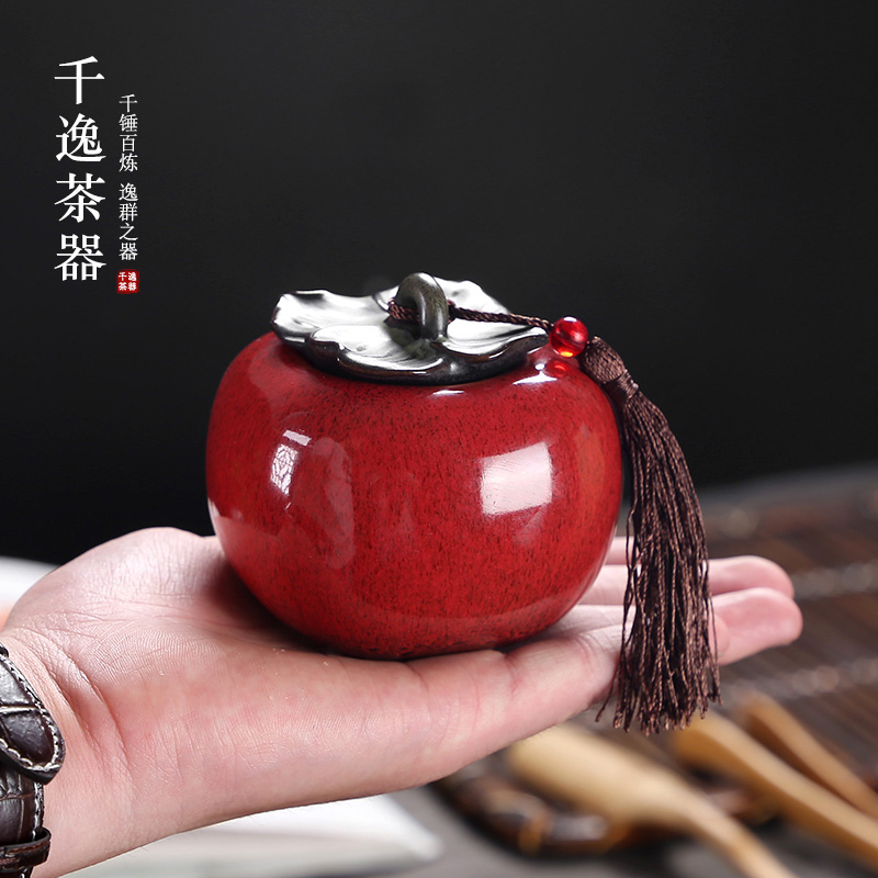 Persimmon Persimmon Persimmon ruyi put tea caddy fixings portable sealed as cans ceramic containers of tea POTS furnishing articles