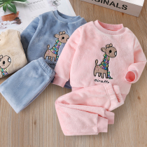 Childrens home clothing pajamas 2020 winter New Baby plus velvet padded thick warm flannel pajamas children home