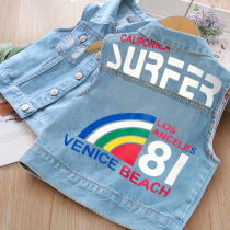 Childrens waistcoat 2021 autumn new baby girl foreign-style denim waistcoat kids Joker waistcoat tide