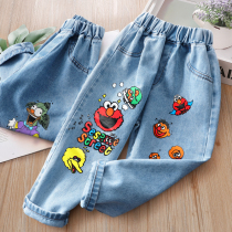 Childrens jeans 2021 autumn new girl cartoon print trousers boy Joker loose Korean jeans