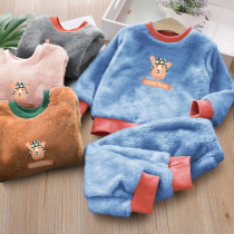 Childrens home clothing 2020 winter New Baby plus velvet padded flannel pajamas children home warm Leisure