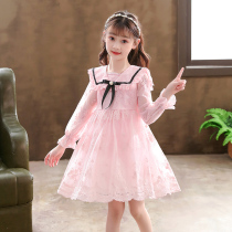 Girls autumn dress 2021 new hollow soft yarn 12-year-old childrens skirt little girl casual princess dress autumn