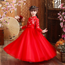 Girls Spring and Autumn performance costume Dance chorus costume Classical dance Childrens Sinology Hanfu Chinese dance costume Red dress