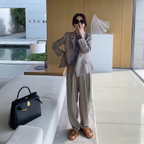 LICKYSENIOR Admired High-end worsted wool belt suit pants Womens autumn high waist hanging wide leg pants