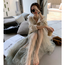 LICKYSENIOR Japan imported mesh skirt mid-length womens autumn design sense high waist a-line skirt