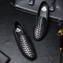 European station leather knitting bean shoes business leisure shoes lazy foot tide shoes breathable soft driving shoes