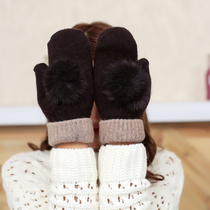 Cute Han Edition Fall Winter Woman Wool Heating and Filth Heating and Hawling Hair Students All Hare Hawking Gloves