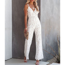 Backless Lace Jumpsuit Summer性感露背高腰吊带蕾丝连体裤