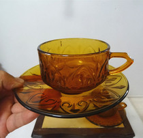 Old coffee cup Cultural Revolution Amber Brown cup and saucer set Old Teacup Glass cup New old stock movie props