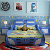 Childrens bed Boy single bed splicing bed 1 5m car bed with guardrail child cartoon sports car cartoon bed