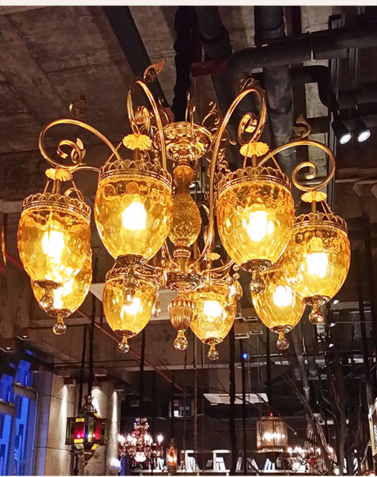 漫咖啡水晶吊灯金色铁艺吊灯西餐厅特色吊灯酒吧工程灯咖啡厅灯饰_双