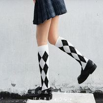Craftswoman's calf socks autumn and winter pure cotton jk black and white Lolita long socks ins mid calf socks