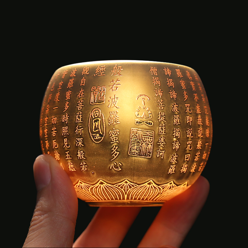 White porcelain single suet jade porcelain sample tea cup heart sutra ceramic gold 24 k gold master cup lamp that kung fu tea cups
