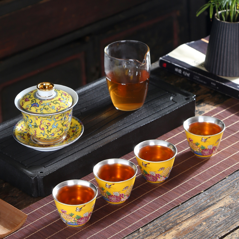 Tasted silver gilding ceramic kung fu tea set suit household sample tea cup master cup personal cup single cup cup tea accessories