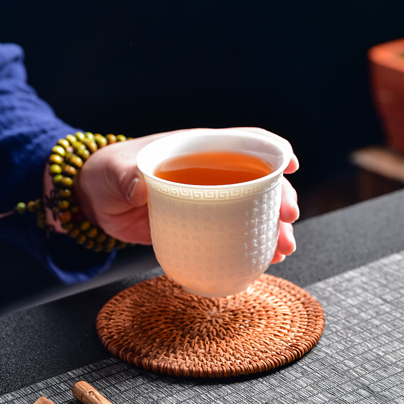 Biscuit firing porcelain teacup suet white jade porcelain from lard white master cup China ceramic kung fu tea sample tea cup