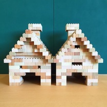 Japanese-made childrens educational wooden block log building building set-up scene box