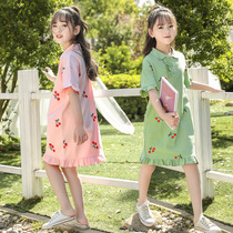 Foreign style girls medium long POLO shirt 2021 summer girls embroidery dress Korean childrens clothing loose princess dress