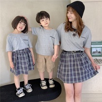 Fried street parent-child outfit jk suit 2021 summer mother-daughter father-son outfit Net red T-shirt short skirt two-piece family outfit short sleeve