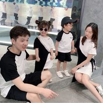 Different parent-child outfit net red color T-shirt dress Mother-daughter summer style Father-son outfit A family of three foreign style short sleeves