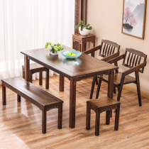 High-end ancient rhyme dining table Multi-function table Household Chinese tea table Rectangular dining table solid wood table and chair combination set