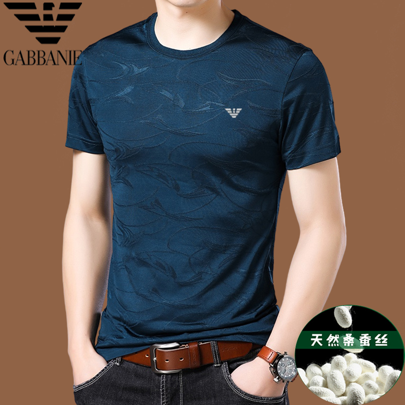 The new Chi Armani Short-Sleeved T-Shirt For Men Mulberry Silk T-Shirt Trend Mens Half Sleeve Silk Top