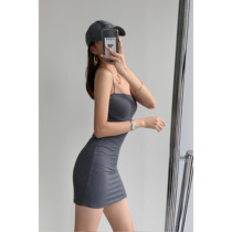 European and American Sexy tight wrap Hip Hanging with dress woman Body Pure Color Dew Back dress Skirt Waist elastic to hit bottom short skirts
