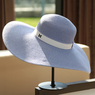 字母大檐草帽女夏天圆顶防晒遮阳帽海边沙滩帽出游度假太阳帽