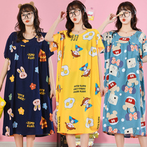 Korean version of extended cotton silk nightgown cartoon cute lady short sleeve plus size pajamas summer artificial cotton home wear