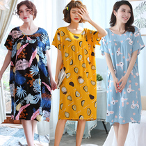 Korean version of extended cotton silk nightgown women short sleeves plus size pajamas summer artificial cotton loose and comfortable home wear