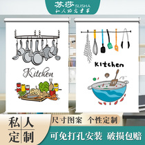 Kitchen oil-proof waterproof Window occlusion Roller blinds Curtains free hole installation shading shading lifting hand-pull household