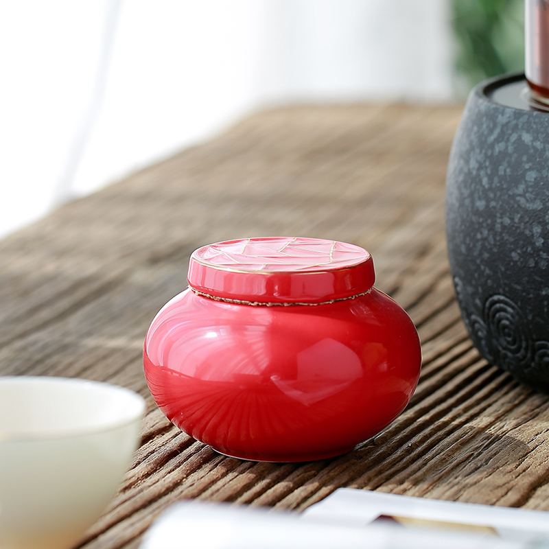 Tang China red paint caddy fixings ceramic seal tank portable travel small tea POTS warehouse storage tanks