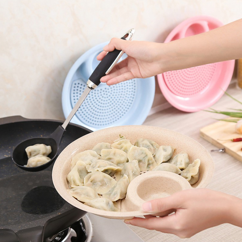 4 pieces of wheat straw round dumpling plate dumpling plate plastic fruit dumpling plate double drain plate sc