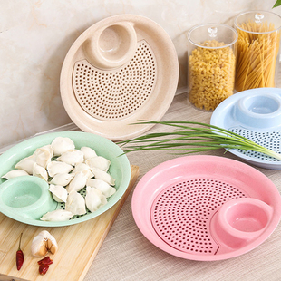 4 pieces of wheat straw round dumpling plate dumpling plate plastic fruit dumpling plate double drain plate sc