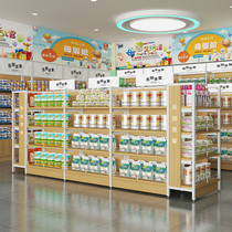 Lechuang convenience store shelves supermarket display rack imported food mother and baby store single double sided display cabinet double column wooden frame