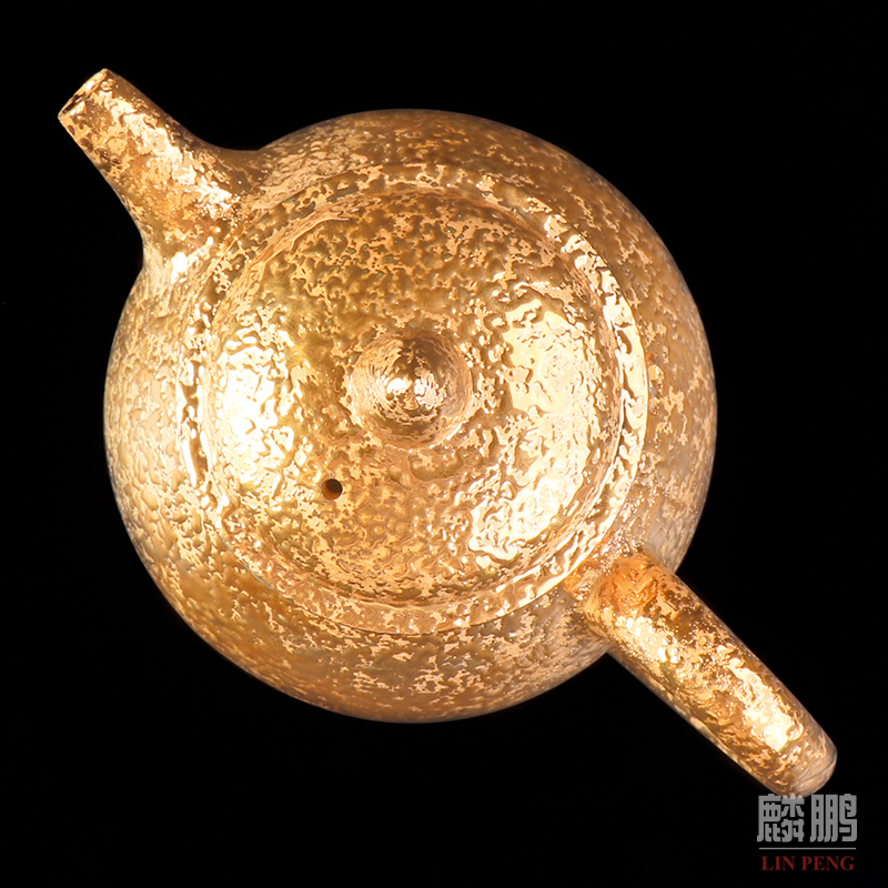 High - grade gold ceramic teapot single pot of household kung fu tea is pure manual wood'm pot side put the pot of gold 24 k