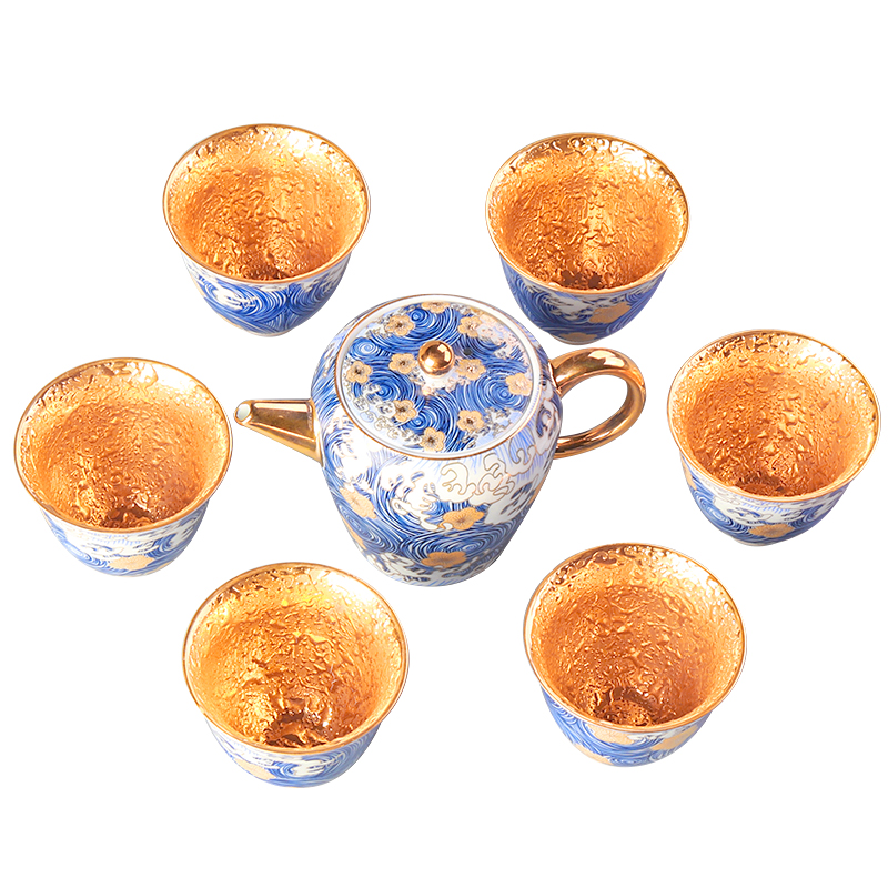 Tea set ceramic fine gold gold 24 k household glass 6 contracted and I kung fu Tea set a complete set of the teapot