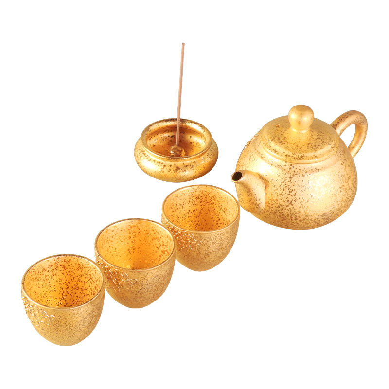 High - grade kung fu tea set a pot of three cups of a complete set of fine gold ceramic teapot key-2 luxury with censer Chinese tea set