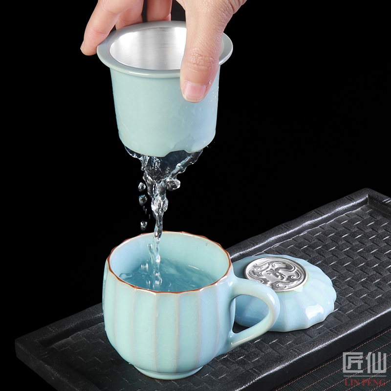 Checking out silver cup 999 sterling silver, ceramic filter with cover the tank tea cup large capacity from the office