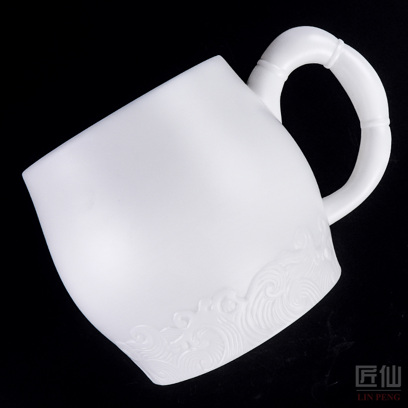 The Master artisan fairy Peng Guihui dehua white porcelain cup office glass ceramic household manual anaglyph mark cup with cover