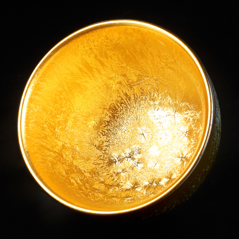 Artisan fairy gold discus kung fu tea set of household ceramic checking temmoku built Japanese teapot teacup