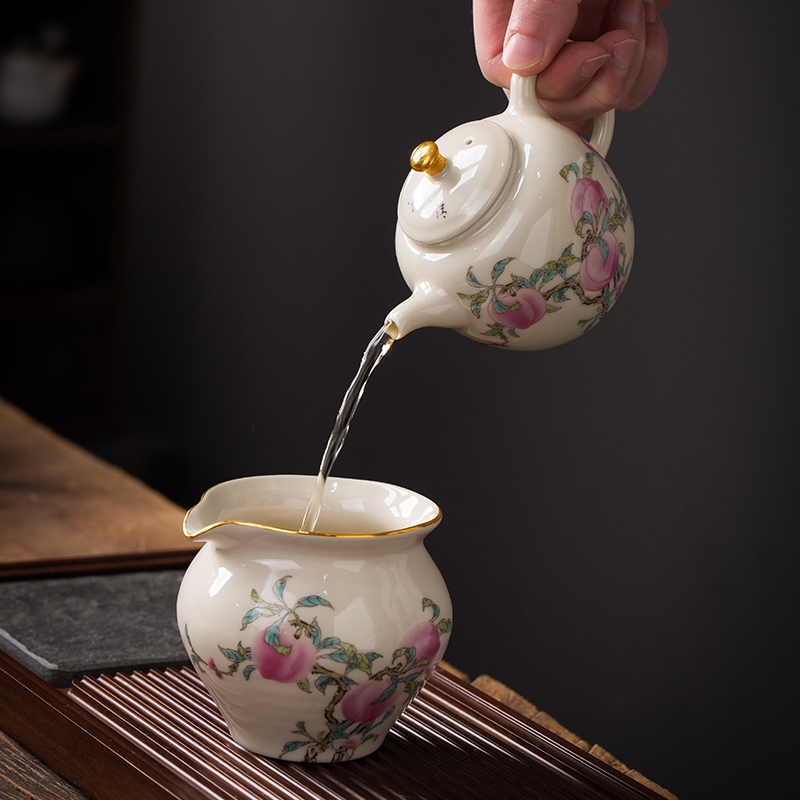 Artisan fairy hand - made the set porcelain kung fu tea set light with high - end key-2 luxury office tea cup lid bowl gift box