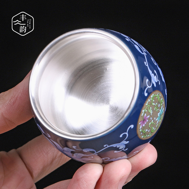 The Master cup single cup tea tasted silver ceramic cup silver gilding, kung fu tea set manual sample tea cup with personal cup