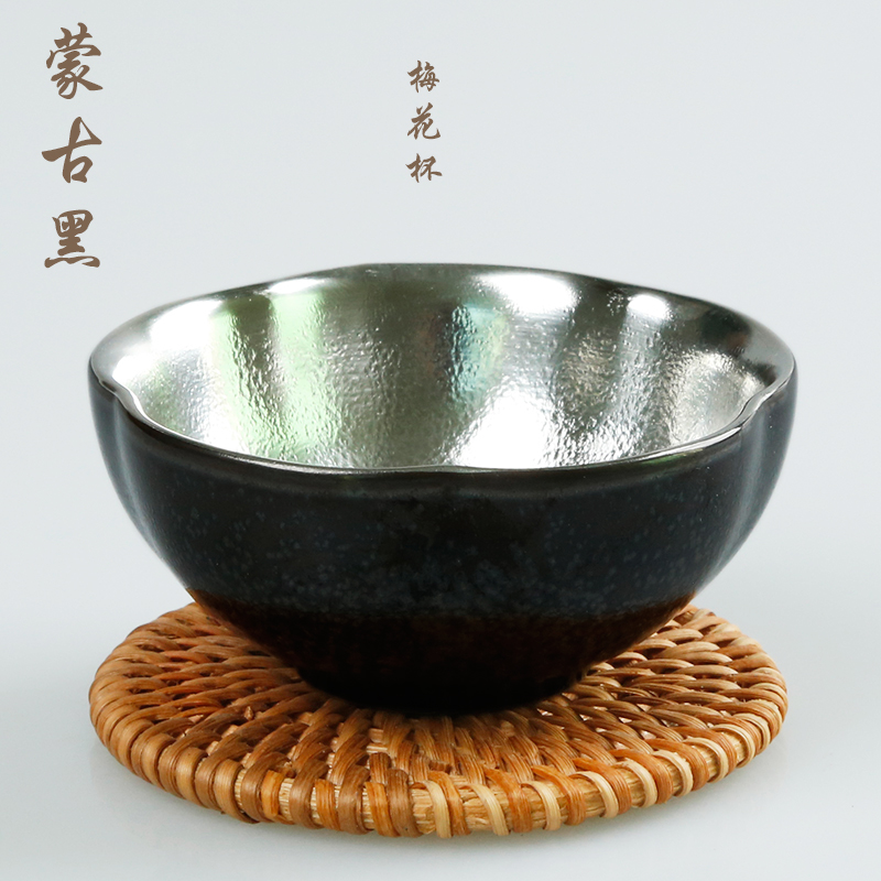 Ancient sheng tasted silver gilding ceramic up new petals Mongolia black silver bowl to build one sample tea cup cup single CPU kung fu master