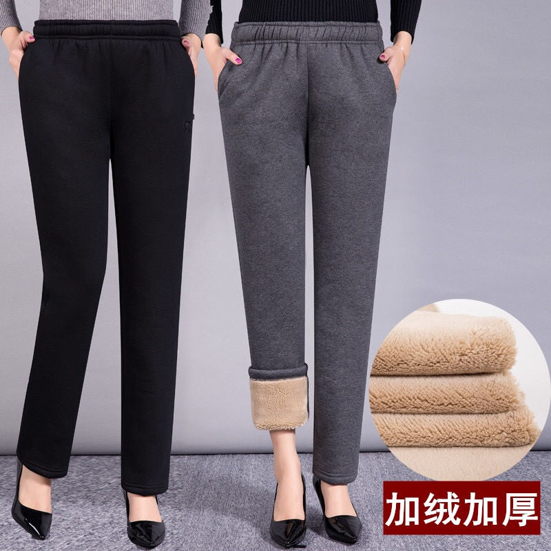 女士秋冬加绒加厚羊羔绒保暖裤中老年女棉裤