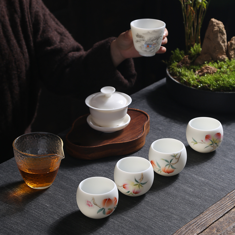 High - end masters cup cup dehua white porcelain sample tea cup household gifts by patterns suet jade porcelain tea set, ceramic