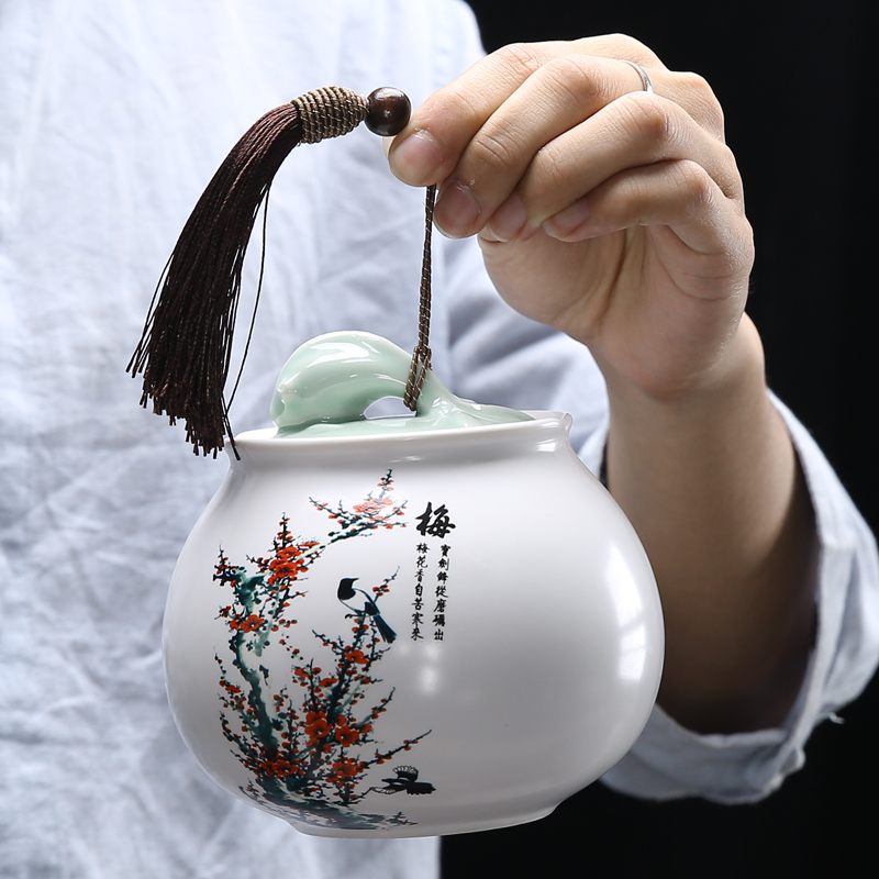 Inferior smooth celadon ceramic medium, violet arenaceous caddy fixings to restore ancient ways seal POTS home tea POTS