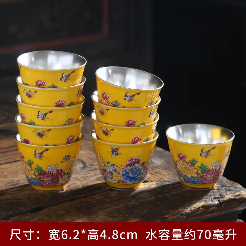 Silver colored enamel craft built 999 sterling Silver cup lamp cups tea set small ceramic hat to big master sample tea cup