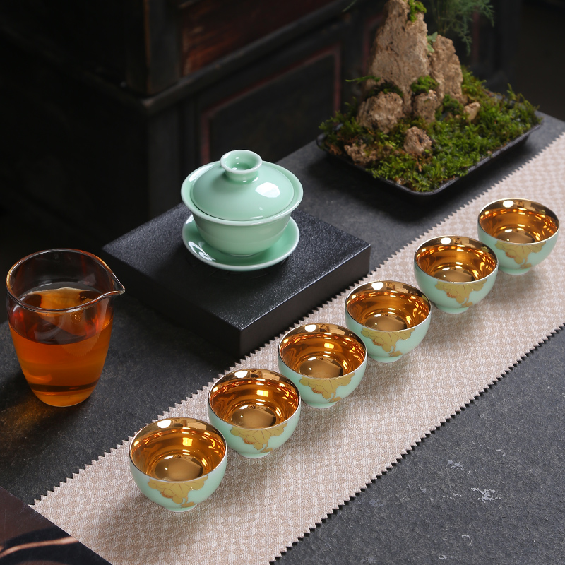 Tasted silver gilding celadon teacup personal glass up with pure checking ceramic kung fu tea masters cup sample tea cup with parts