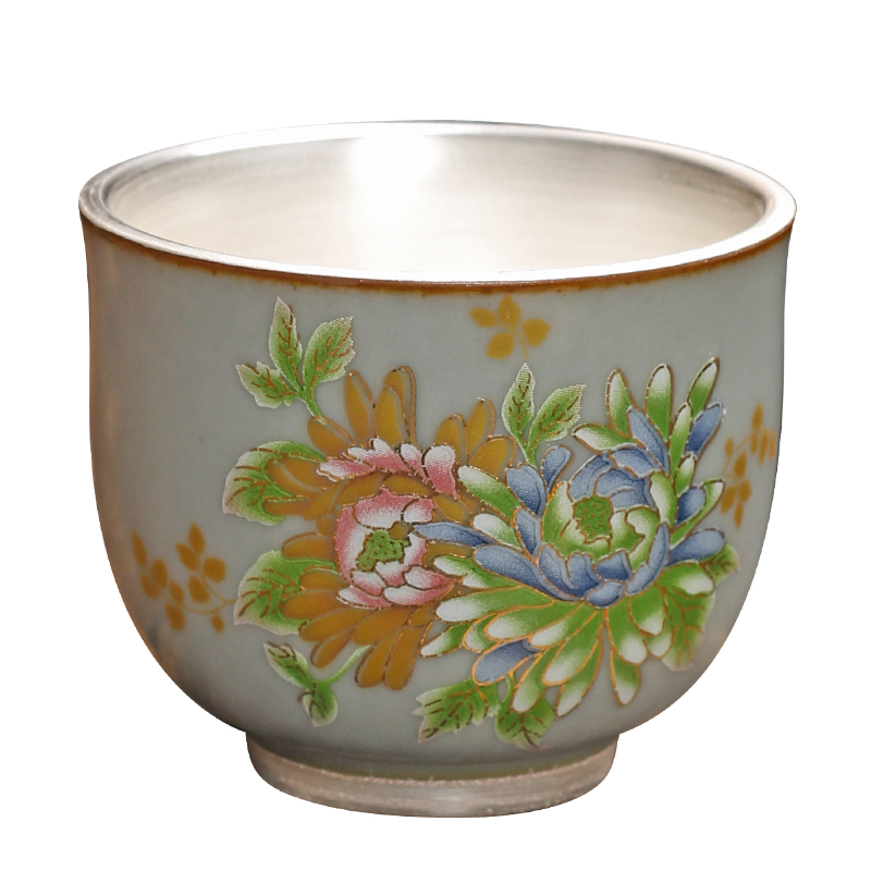 Big cup 999 sterling silver sample tea cup jingdezhen porcelain craft tasted silver gilding masters cup kung fu tea pu - erh tea cup